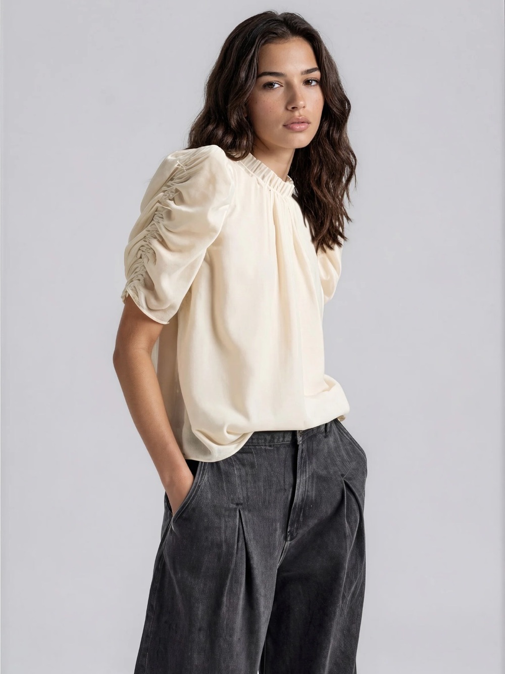 Cream Puff-Sleeve Blouse - Elegant Women's Top